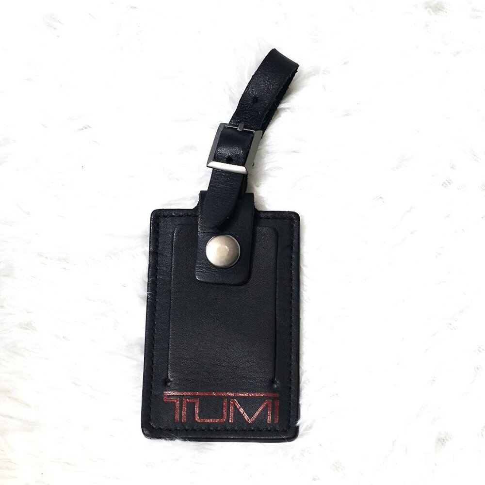 TUMI 'Alpha' Black / Red Leather Luggage Tag - Large